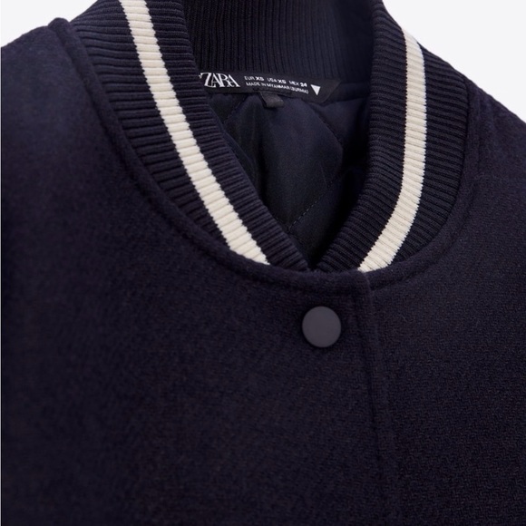 Zara Dark Blue Bomber Jacket with White Details - Picture 7 of 9